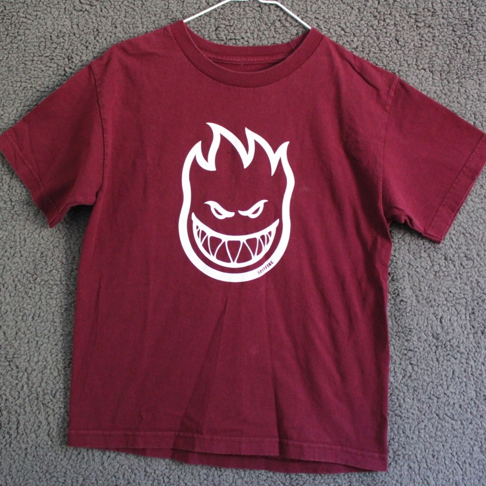 Spitfire Wheels Youth L Red Maroon Casual Short Sleeve Crew Neck T Shirt